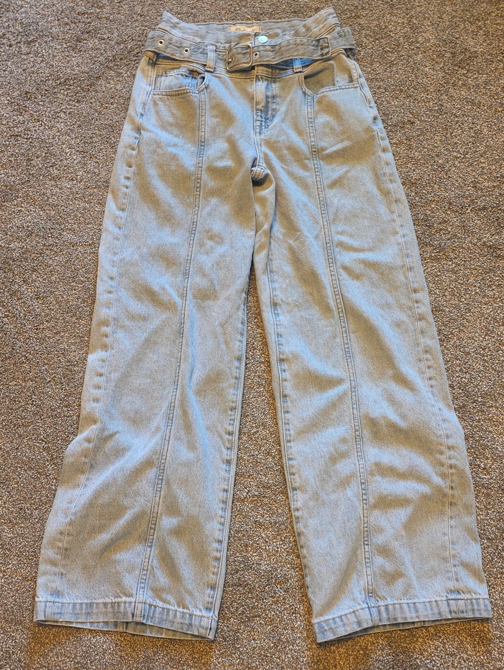 Madewell Light Blue High-Rise Wide-Leg Jeans with Belt
